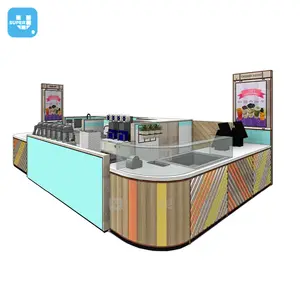 Mostrador de tienda de té de leche de madera maciza personalizado, decoración de diseño caliente, quiosco de centro comercial de bebidas, tienda de té Boba, quiosco de té de burbujas
