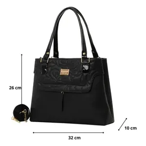Sac à main matelassé noir pour femme Fana Amelia M3740, style minimaliste, fermeture ouverte, deux sangles, sac fourre-tout décontracté pour l'été - Product Image 4
