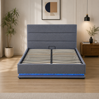 Lit plateforme moderne avec éclairage d'ambiance LED intelligent, système de levage à gaz et rangement intégré, cadre flottant