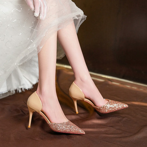 Escarpins de mariée à bout pointu, talon aiguille, strass, bride arrière, chaussures de mariage à talon haut 6691-3 - Product Image 5