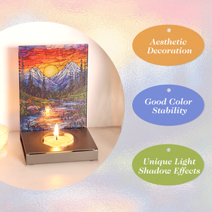 <b>Small</b> Rectangle Design UV Printed Stained Glass Mountains and Rivers Tea Light <b>Candle</b> Holders-Durable Home Decor - Product Image 5