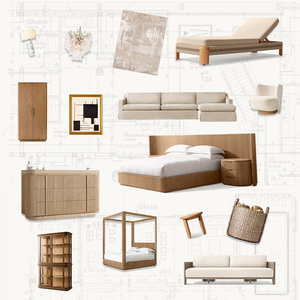 Set Perabot Kamar Tidur Mewah Gaya Nordik Kayu Ek Berlapis Kain Tempat Tidur Ukuran King Mewah - Product Image 1