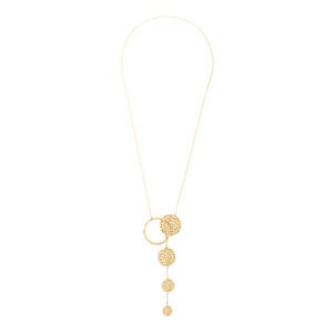 Collar con colgante de disco martillado en tono dorado, cadena tipo lariat, colgante texturizado, joyería minimalista, moderna y elegante para mujer - Product Image 6