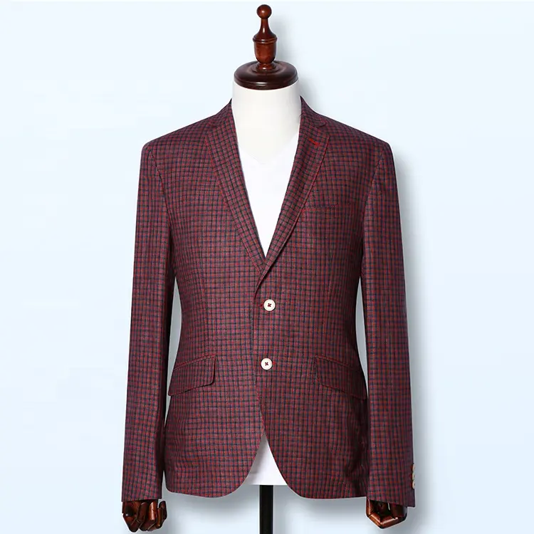 New style red checked slim fitted designer casual blazer cotton plaid jacket man suit blazer