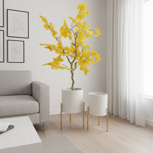 Jardinières modernes en fer blanc avec supports en métal doré, pots d'intérieur <span class=keywords><strong>de</strong></span> 7/9/11 pouces <span class=keywords><strong>pour</strong></span> <span class=keywords><strong>salon</strong></span>, motif vague verticale minimaliste - Product Image 1