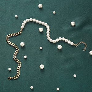 <span class=keywords><strong>Collar</strong></span> de media <span class=keywords><strong>cadena</strong></span> con <span class=keywords><strong>perlas</strong></span> de agua dulce para <span class=keywords><strong>hombre</strong></span>, <span class=keywords><strong>cadena</strong></span> de eslabones cubanos con <span class=keywords><strong>perlas</strong></span>, hecha a mano - Product Image 3