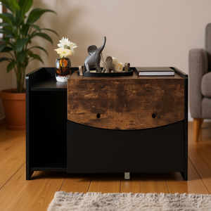 Enclos pour litière de chat avec tiroir coulissant, maison pour animaux de compagnie en bois moderne, meubles d'intérieur, taille moyenne - Product Image 2