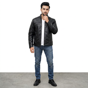 High Quality Men's Leather Jacket Light <b>Weight</b> with Custom Logo <b>Stand</b> Collar for Winter Direct Factory Supply jacket for men - Product Image 1