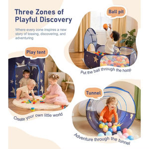Tente de jeu d'intérieur 3-en-1 pliable et portable pour enfants, avec tunnel et château, pour balles océaniques, maisonnette de jeu pour bébés - Product Image 3