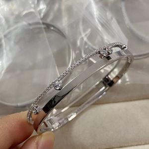 925 Sterling Silver Platinum Plated Geometric Slider <b>Bangle</b> Women's Zircon Wedding Jewelry 16-17cm <b>Charm</b> Bracelets Party Gift - Product Image 5