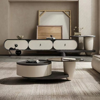 Ensemble de meuble TV et table basse ronde en bois massif moderne YOUTAI pour salon