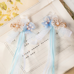 Hanfu de estilo antiguo para niños, accesorio para el cabello con lazos súper encantadores, adorno con lazo azul para niñas pequeñas, pinza para el cabello para niñas - Product Image 1