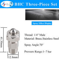 Boquilla de pulverización plana de 3 piezas BHC Premium, rosca macho de 1/4 pulgada, punta de acero inoxidable de 1-7 bar para eliminación de polvo y refrigeración