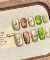 Blnieece – Vente en gros de 10 faux ongles carrés faits à la main en PMMA, motif œil de chat violet avec nœuds, avec boîte en acrylique pour femmes