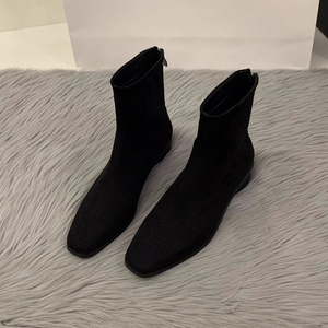 Botines Cortos de Piel de Vaca para Mujer, Estilo Coreano, Punta Cuadrada, Gamuza, Estilo Francés, Delgados, de Piel de Oveja, Sensación de Alta Gama, Novedad 2025 - Product Image 4