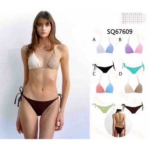 Set bikini HDJ con top triangolare e slip con laccetti laterali, taglia 40 42 44 46, multicolore, abbigliamento da spiaggia - Product Image 1