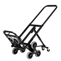Chariot à main pliable en acier avec quatre roues, plateforme noire thermolaquée pour le transport de marchandises et les courses