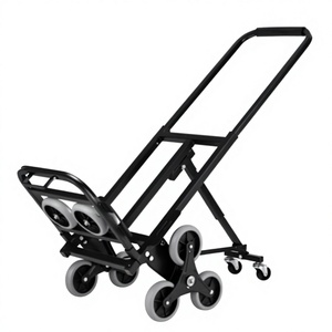 Chariot à main pliable en acier avec quatre roues, plateforme noire thermolaquée pour le transport de marchandises et les courses - Product Image 1