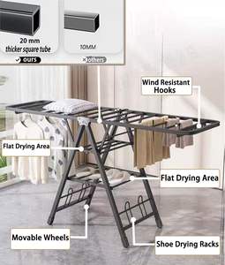 Stendibiancheria Pieghevole Resistente con Ruote, Supporto per Asciugatura in Metallo Extra Spesso per Bagno, Soggiorno, Scarpe e Vestiti - Product Image 3