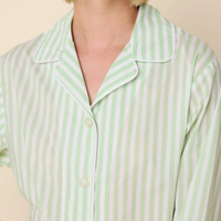 Ensemble de pyjama décontracté rayé pour femme avec col à revers et boutons sur le devant, manches longues, pour la nuit