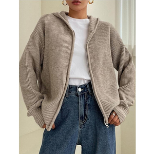 <span class=keywords><strong>Pull</strong></span> épais personnalisé pour femme <span class=keywords><strong>avec</strong></span> <span class=keywords><strong>manches</strong></span> bouffantes et capuche, cardigan en tricot surdimensionné pour l'hiver - Product Image 3