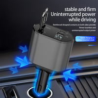 Cargador de Coche USB Tipo C Retráctil de Carga Súper Rápida de 120W con Pantalla LED, Visualización de Voltaje 4 en 1, Función QC3.0, Protección OTP, 5V/1A
