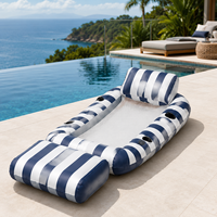Matelas gonflable de piscine pour adultes, en PVC rayé, avec coussin surélevé et côtés rembourrés, marque privée