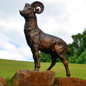 YOUFINE Statue de mouton cornu grandeur nature en bronze sur socle rocheux, sculpture de faune pour parc de <span class=keywords><strong>montagne</strong></span> et réserve naturelle - Product Image 4