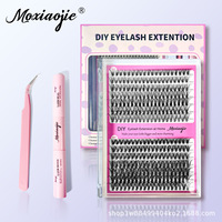 Kit de cils en grappe DIY semi-artisanaux pour extension de cils, ensemble de faux cils réutilisables, imperméables, à tige en coton noir, sans produits chimiques