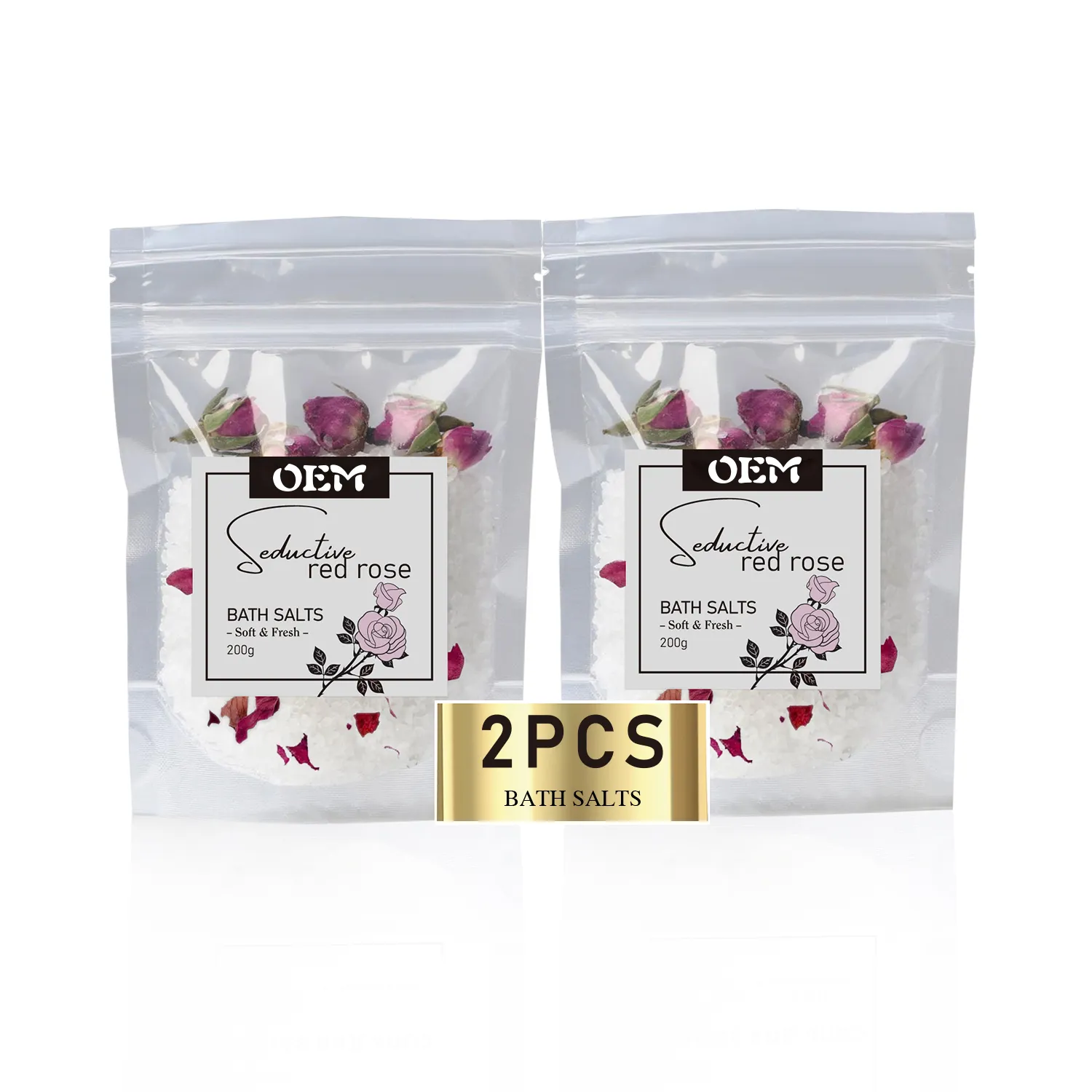 2*200g Relax Muscle Recovery Natural & Organic Rose Flowers Spa Salt Soak Sea Salt en Zip Bag para mujeres Relajante