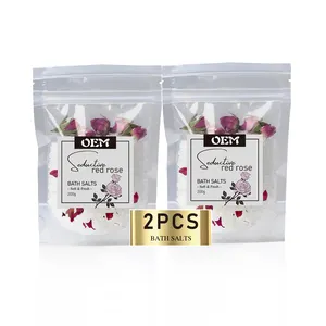 2*200 G Relax Muscle Recovery Natural Organic Rose Flowers Spa Salt Soak Sea Salt In Zip Bag For Women Relaxing