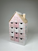 Boîte de calendrier de l'avent en forme de maison rose avec tiroirs numérotés, emballage cadeau personnalisé pour le compte à rebours de Noël, beauté