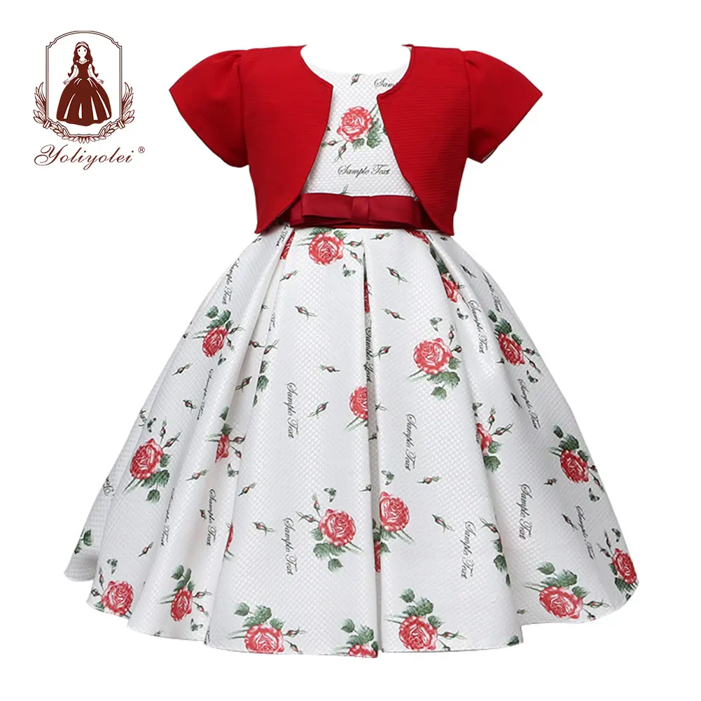 Vestido longo estampado floral para meninas, atacado, vestido de festa para crianças