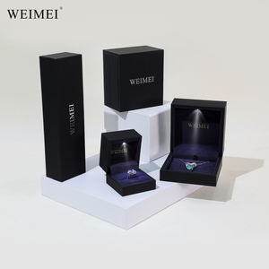WEIMEI Boîte à bijoux LED noire de luxe Boîte à bijoux LED estampage en or Boîte à bagues personnalisée Boîte à bijoux avec lumières - Product Image 6