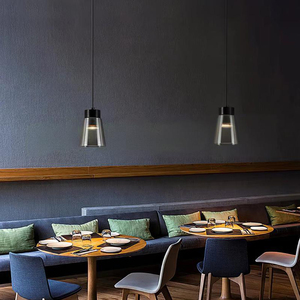 Luminaire suspendu pour îlot de cuisine moderne industriel, abat-jour en <span class=keywords><strong>verre</strong></span> conique gris <span class=keywords><strong>fumé</strong></span>, luminaire en métal et fer, <span class=keywords><strong>lampe</strong></span> suspendue conique fumée - Product Image 3