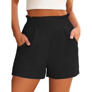 FOXA Pantalones cortos de cintura alta para mujer, cintura elástica, algodón, elastano, transpirables, con bolsillos, ropa informal de verano para la playa - Product Image 1