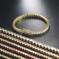 Bracelet chaîne tennis Miami en argent sterling plaqué or 14 carats avec moissanite 3 mm effet givré, style hip-hop, vente en gros, très demandé