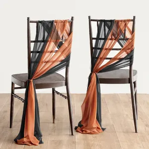 На заказ черные и выжженные оранжевые пояса для стульев 16 штук шифоновые шторы для стульев декоративные свадебные банкеты