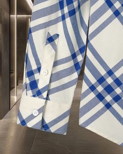 Camisa de manga larga a cuadros azul vintage de alta calidad, a prueba de viento, informal, moderna y de corte ajustado para hombre, estilo Burberry. - Product Image 5