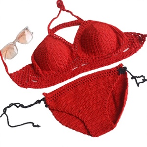 STOCK 8Colors Padding Crochet <b>Bikini</b> Tankinis One-piece <b>Set</b> Lace up Details Knit Brazilian Cheeky Swimwear - Product Image 3