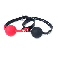 Bâillon buccal sexuel en silicone noir/rouge avec sangles en cuir PU, étanche, diamètre 5 cm, pour couples, jouets pour adultes