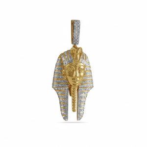 Colgante de diamante redondo con tachuelas para mujer, colgante de oro amarillo de 10K con cabeza de Faraón y Rey, personalizado - Product Image 2