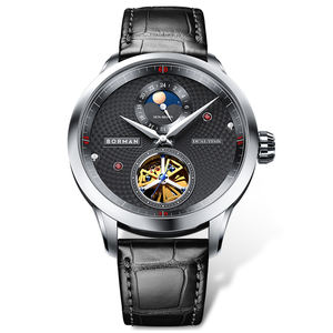 Reloj de cuero resistente al agua para hombre BORMAN, esfera negra, esqueleto de Color, mecánico automático, pantalla de 24 horas con esfera de puntero - Product Image 4