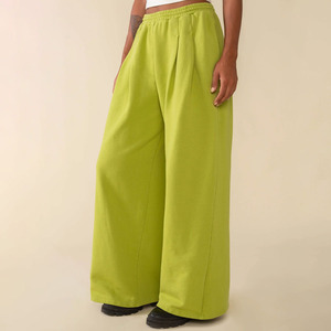 Custom Logo Loose Fit Pants Plain Solid Color High Elastic Waist <strong>Ladies</strong> Clothing Design Pleats <strong>Trousers</strong> for Women - Product Image 3