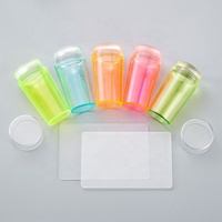Kit d'estampage Transparent en Silicone, poignée de couleur bonbon, transfert de vernis, pochoir, tampon et grattoir pour Nail Art