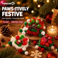 TONGXIN Kawaii Jouet anti-stress à presser en TPR, motif patte de Noël, avec paillettes et pompon, à récupération lente, cadeau festif