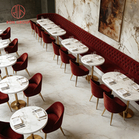 Meubles de restaurant commerciaux de luxe français modernes, canapé, chaise en velours rouge bordeaux, table en marbre, ensemble de café, hôtel