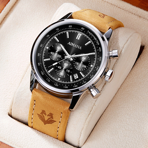 Montre de luxe classique pour homme, style tonneau, cadran bicolore <span class=keywords><strong>bleu</strong></span>, bracelet en cuir marron, résistante à l'eau, en acier inoxydable de haute qualité - Product Image 3