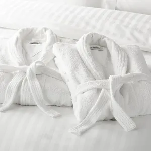 Großhandel Premium Qualität Terry Cloth Dressing Kleid 100% Baumwolle Luxushotel Weißer Bademantel für Erwachsene