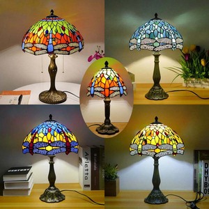 Lampe de bureau Tiffany en verre coloré de 12 pouces, style moderne, or luxueux, libellule vintage, pour la maison ou le bureau - Product Image 3